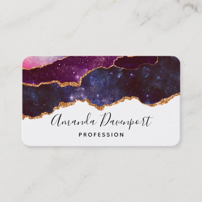 Carte De Visite Blue & Purple Space & Stars Agate moderne (Devant)