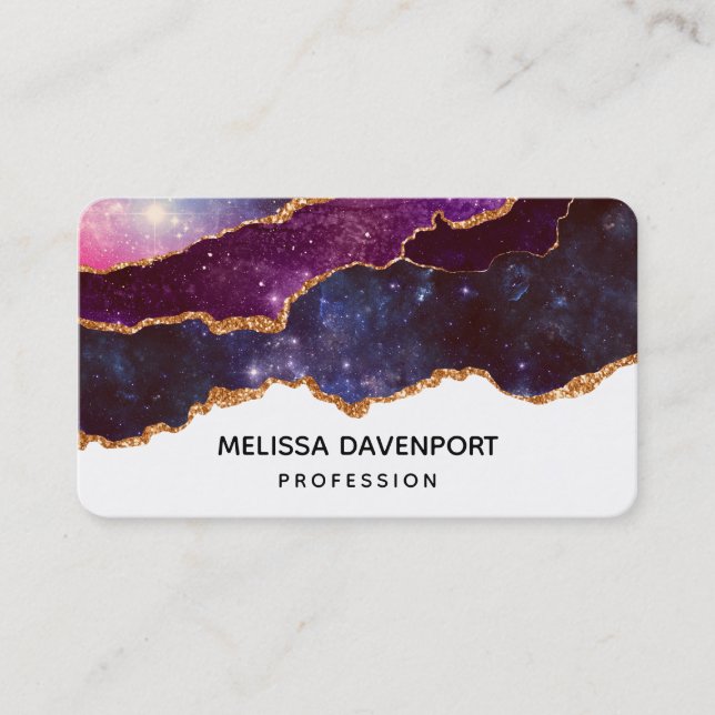 Carte De Visite Blue & Purple Space & Stars Agate moderne (Devant)