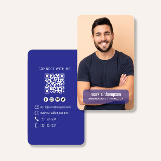 Carte De Visite Blue QR Code Photo Connect Modern Minimal