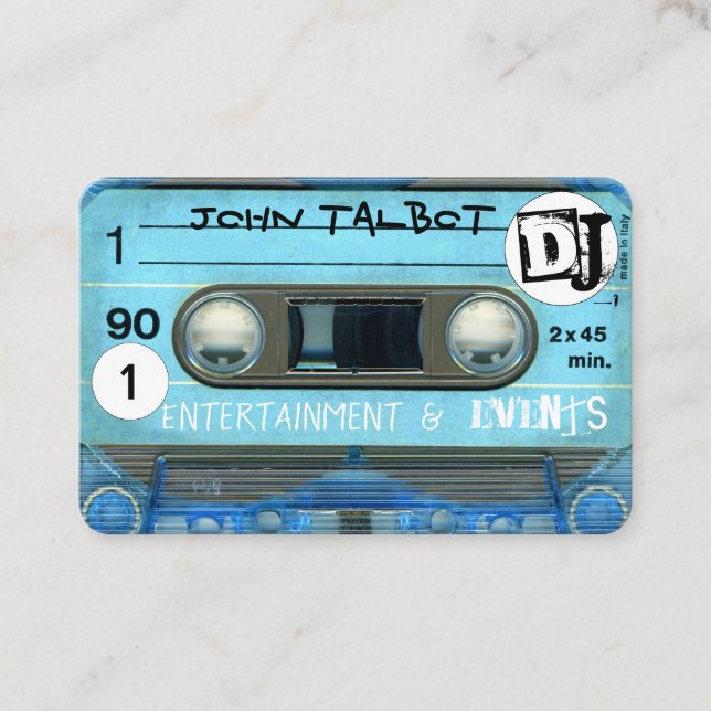 Carte De Visite Blue Retro T4 Audiotape Cassette 80s DJ Business C (Devant)