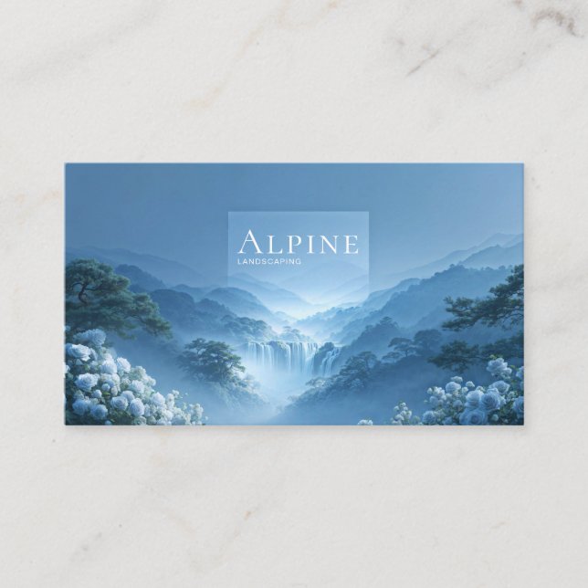 Carte De Visite Blue Rose Floral and Misty Mountain Waterfall (Devant)