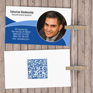 Carte De Visite Blue Security Professional Photo QR Code
