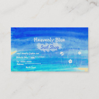 Carte De Visite Blue sky ocean watercolor Surf shop2 sand beach