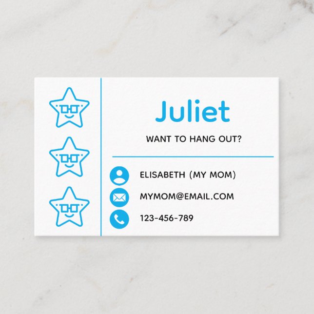 Carte De Visite Blue Smiling Starfish Kids Playdate Card (Devant)