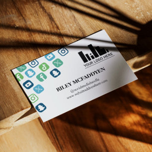 Carte De Visite Blue Social Media Icons Logo Influencer Podcaster