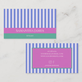 Carte De Visite Blue Stripes Colorful Pink Green