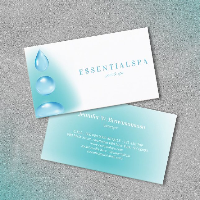 Carte De Visite Blue Turquoise Eau spirituelle gouttes reiki yoga  (Créateur téléchargé)