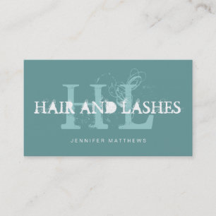 Carte De Visite Blue Turquoise Vintage Élégant Monogrammes Poils