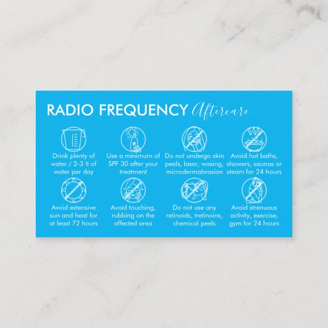 Carte De Visite Blue White Radio Frequency Skin Tighten Aftercare (Dos)