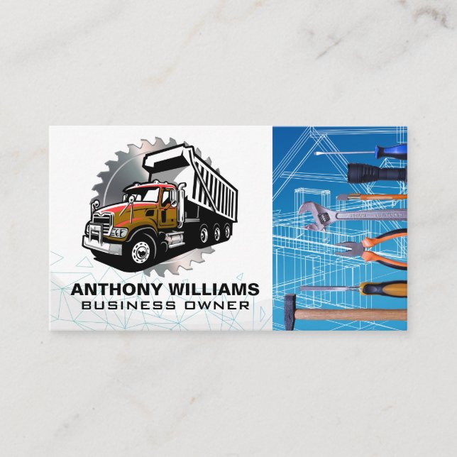 Carte De Visite Blueprints | Construction Truck | Saw | Hand Tools (Devant)