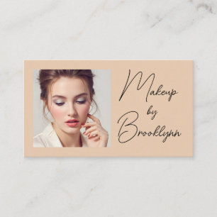 Carte De Visite Blush Beige Noir Script Photo Maquillage Entrepris