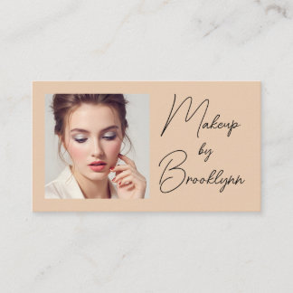 Carte De Visite Blush Beige Noir Script Photo Maquillage Entrepris