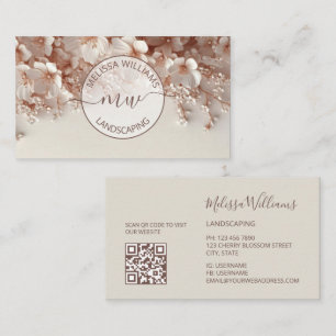 Carte De Visite Blush Blanc Logo Initiales Fleurs 3D