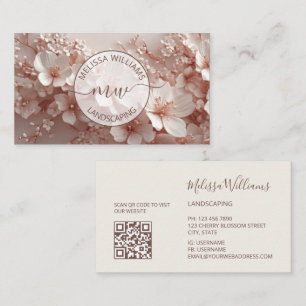 Carte De Visite Blush Blanc Logo Initiales Fleurs 3D
