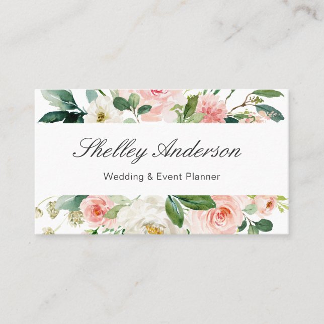 Carte De Visite Blush Botanical Rose Floral Élégant Appel Chic (Devant)