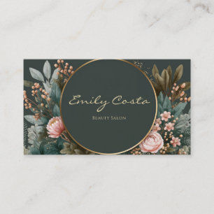 Carte De Visite Blush Fleur Émeraude Luxueux Cercle Doré Baie