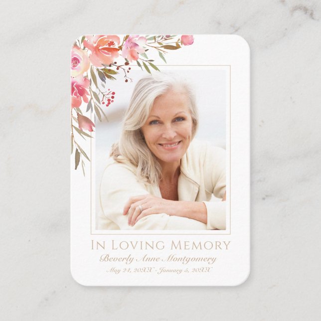 Carte De Visite Blush Floral Photo Sympathy Funeral Card (Devant)