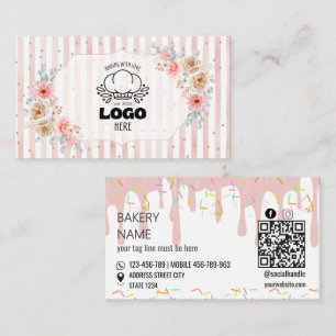 Carte De Visite Blush floral stripes Joli logo de Boulangerie