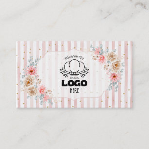 Carte De Visite Blush floral stripes Joli logo de Boulangerie