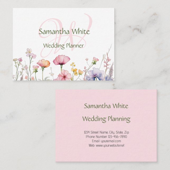 Carte De Visite Blush Garden Watercolor Personalized Stationery (Devant / Derrière)