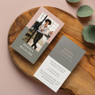 Carte De Visite Blush Moderne & Gris Chic Luxe Photo Professionnel