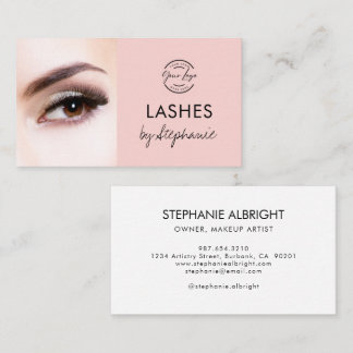 Carte De Visite Blush Pink Black Script Photo Lashes Studio