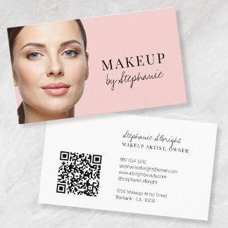 Carte De Visite Blush Pink Black Script Photo Makeup