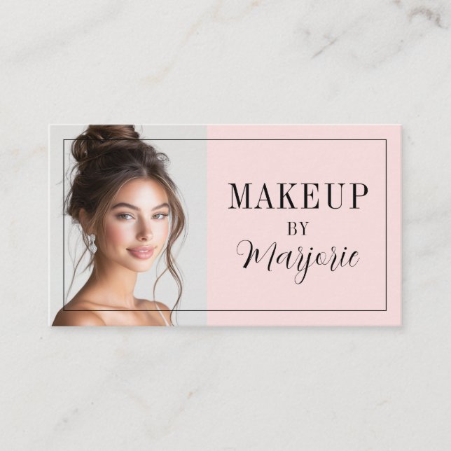 Carte De Visite Blush Pink Black Script Photo Makeup (Devant)