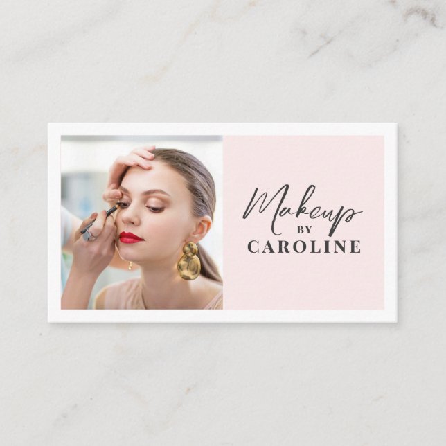 Carte De Visite Blush Pink Black Script Photo Makeup  (Devant)