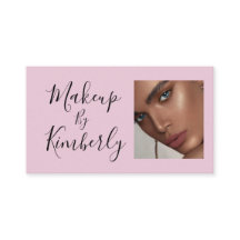 Blush Pink Black Script Photo Makeup Business Card