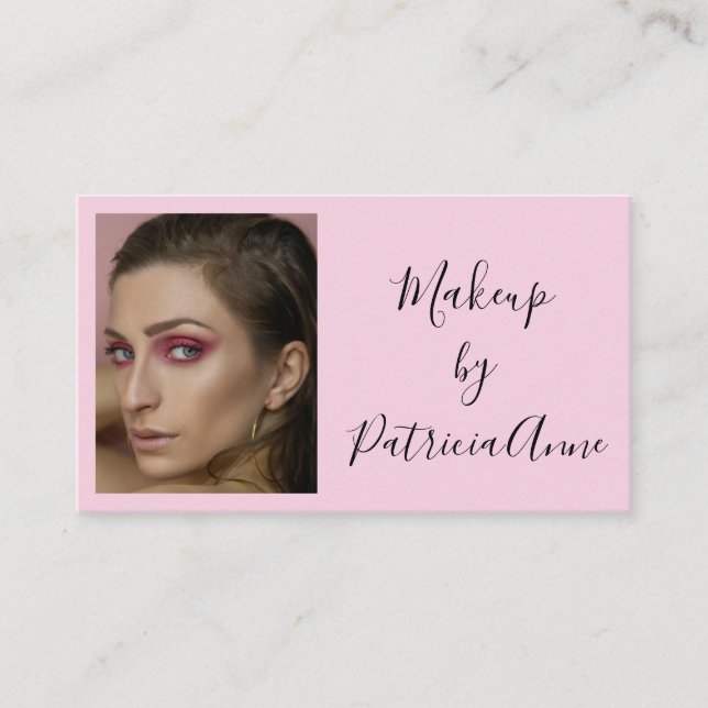 Carte De Visite Blush Pink Black Script Photo Makeup Business Card (Devant)