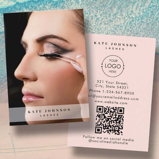 Carte De Visite Blush Pink Business Logo Beauté Salon Lashes Photo (Blush Pink Business Logo Beauty Salon Lashes Photo Business Card)