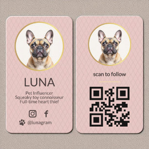 Carte De Visite Blush Pink Chig Pet Photo Médias sociaux QR Code