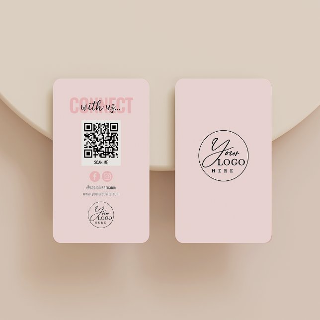 Carte De Visite Blush Pink Connectez-Vous Aux Médias Sociaux Améri (Créateur téléchargé)