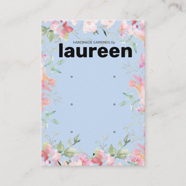 Carte De Visite Blush Pink Floral Earring Display Holder Card (Devant)