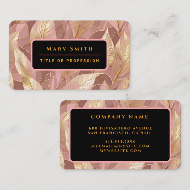 Carte De Visite Blush Pink Gold Boho Modern Leaves Collection (Devant / Derrière)