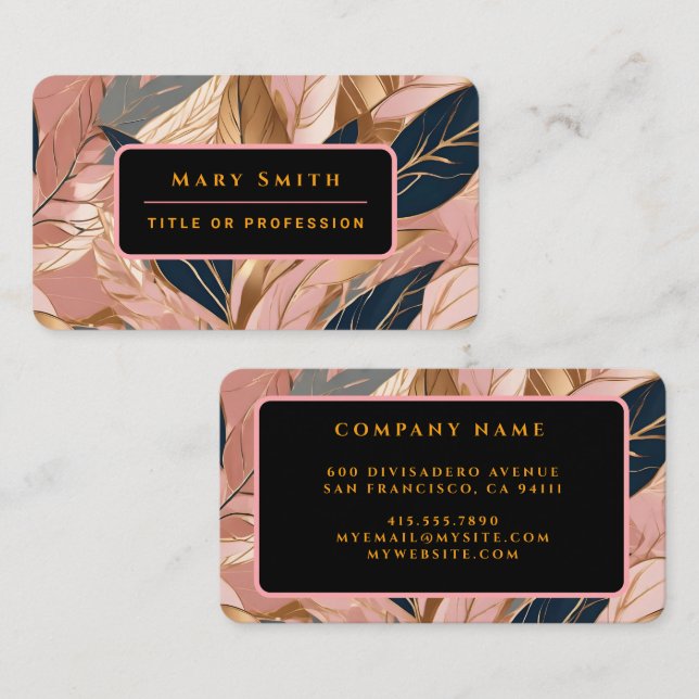 Carte De Visite Blush Pink Gold Modern Boho Collection Feuilles (Devant / Derrière)