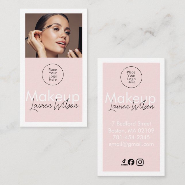 Carte De Visite  Blush Pink Hair, Makeup & Beauty Studio Vertical  (Devant / Derrière)