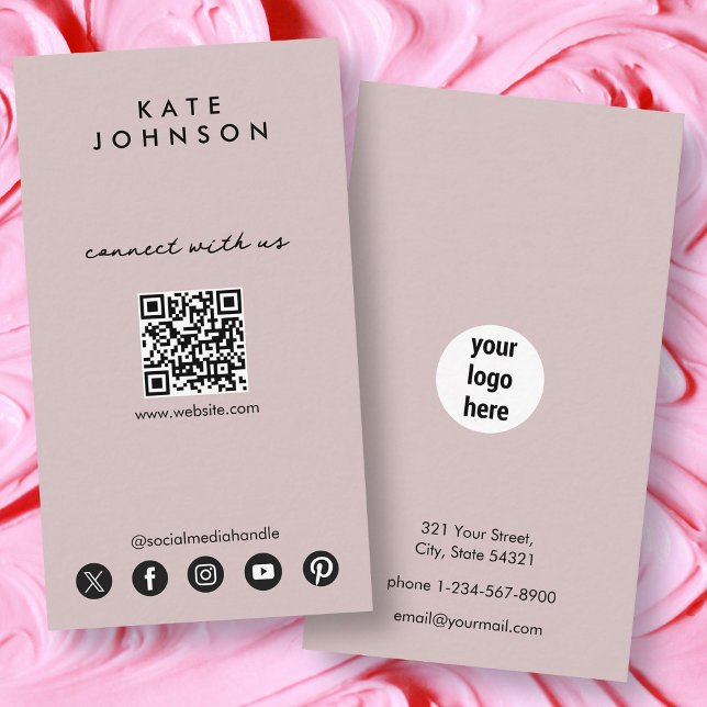 Carte De Visite Blush Pink Les Médias Sociaux Modernes Se Connecte (Blush Pink Modern Social Media Connect With Us Business Card)