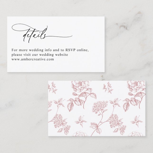 Carte De Visite Blush Pink Modern Minimalist Wedding Details Card (Devant / Derrière)