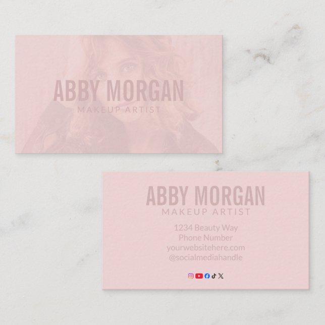 Carte De Visite Blush Pink Modern Photo Makeup Business Card (Devant / Derrière)