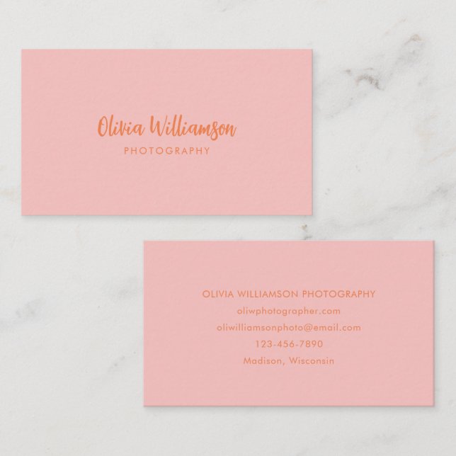 Carte De Visite Blush Pink Orange Script Name Minimalist Creative (Devant / Derrière)
