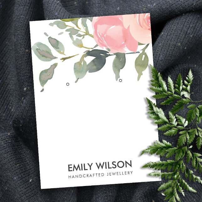 CARTE DE VISITE BLUSH PINK PEONY FLORAL WATERCOLOR EARRING DISPLAY (Créateur téléchargé)