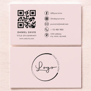 Carte De Visite Blush Pink Professional Code QR