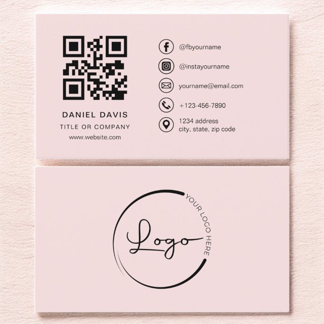 Carte De Visite Blush Pink Professional Code QR (Créateur téléchargé)