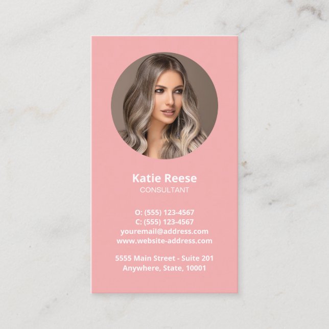 Carte De Visite Blush Pink Professionnel Photo Médias sociaux QR C (Devant)
