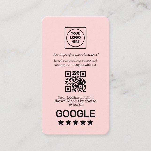Carte De Visite Blush Pink QR | Google Reviews Custom Feedback  (Devant)