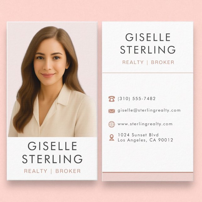 Carte De Visite Blush Pink Real Estate Broker Professional Élégant (Créateur téléchargé)