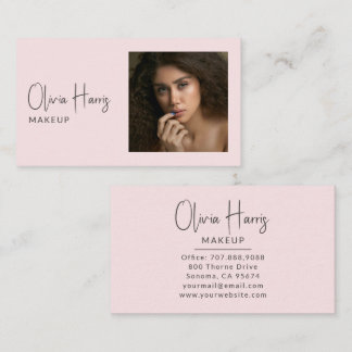 Carte De Visite Blush Pink Script Photo Makeup Artist 