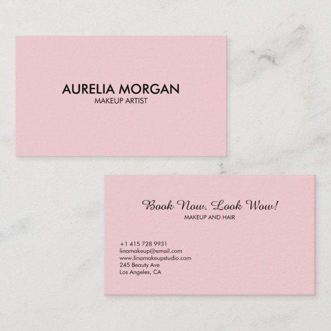 Carte De Visite Blush Pink Script simple minimalist Makeup (Devant / Derrière)